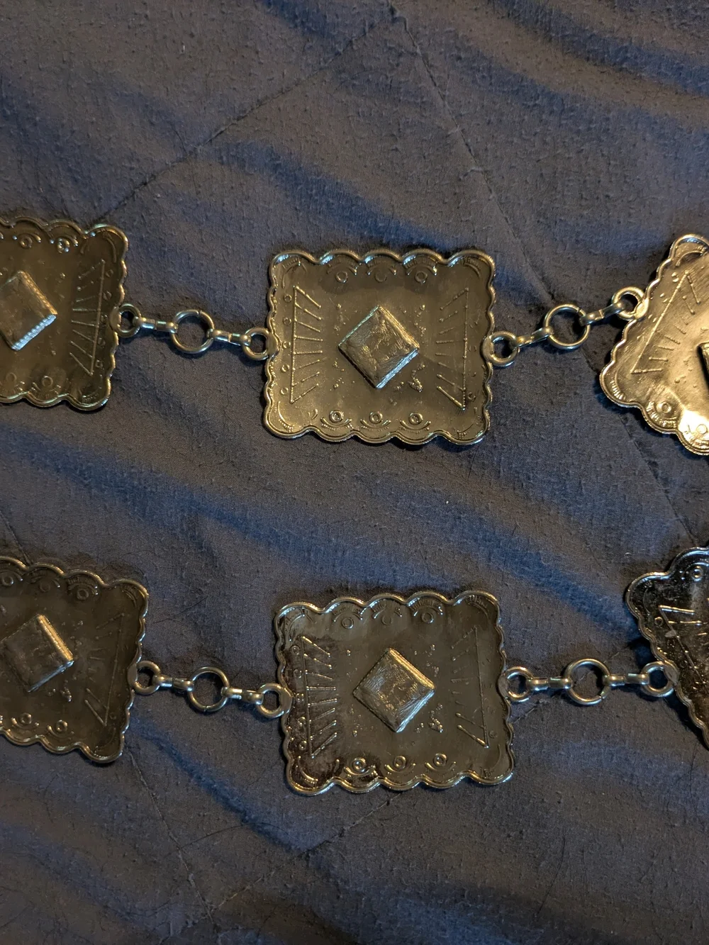 Silver-Tone Southwestern Belt with Black Stone Accents